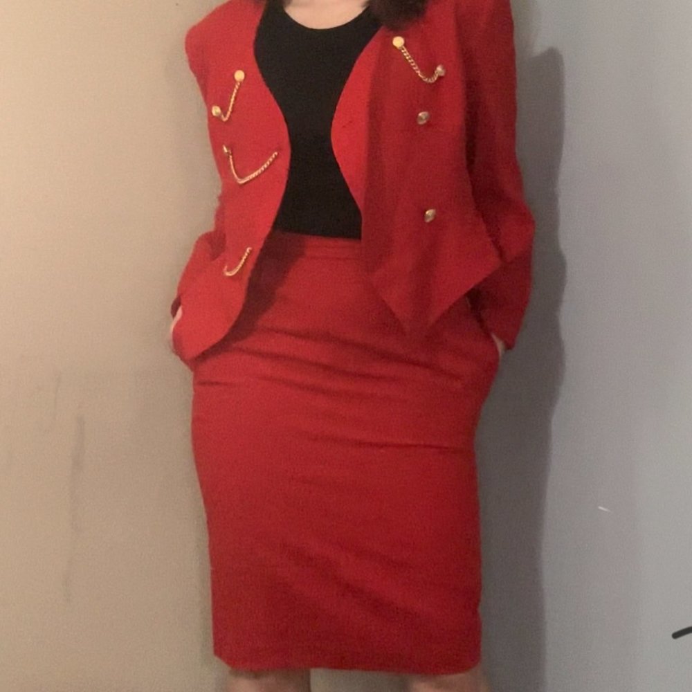 Vintage Red jacket with 14k Gold chains (M.J designer made this)